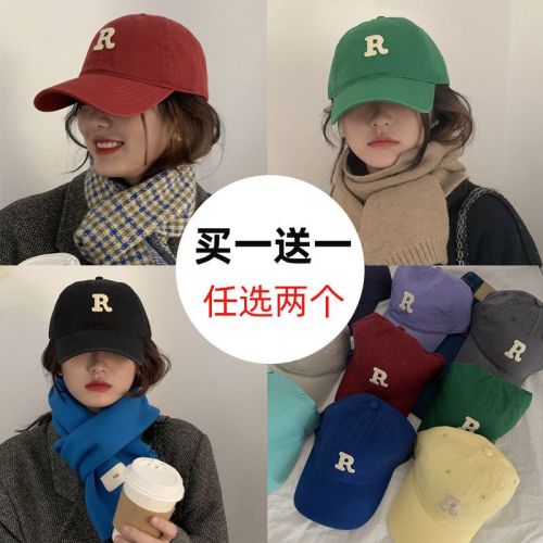 Hat women's Korean version sports big head circumference baseball cap women's all-match R logo letter curved eaves show face small soft top cap