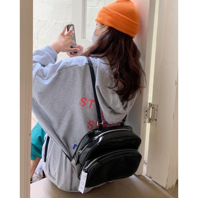 yami self-made Korean niche design sense nieeh shoulder bag Jennie same style bright mirror patent leather female black ROSE