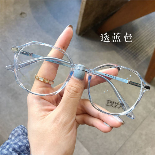 Ultra-light TR anti-blue light myopia glasses women with degree Xiaohongshu net red plain face multi-sided round frame transparent glasses frame