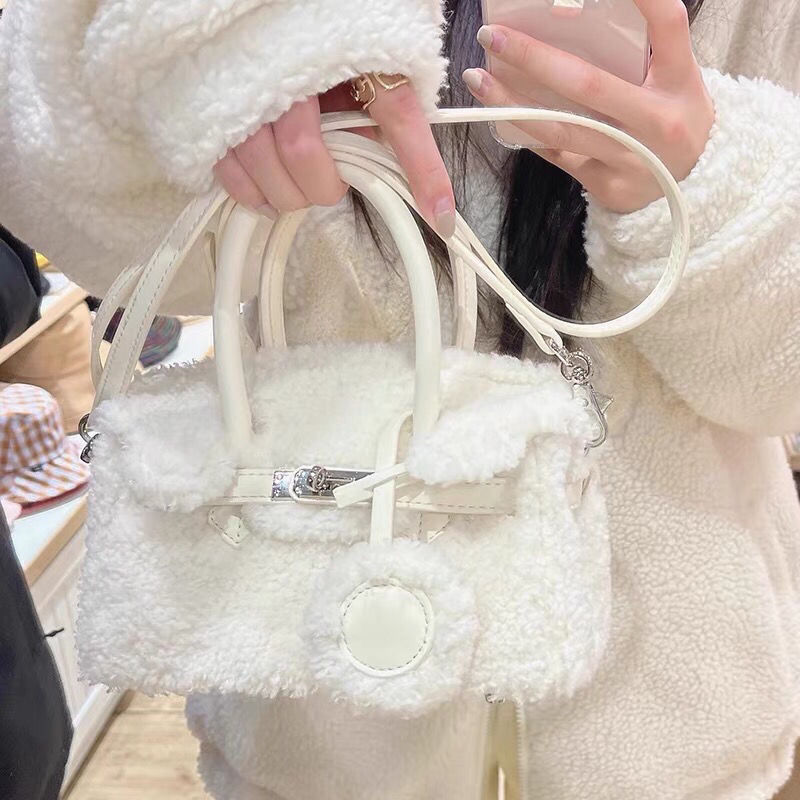 Bag of parody bag 2022 new all-match niche lamb wool platinum autumn and winter hand messenger bag