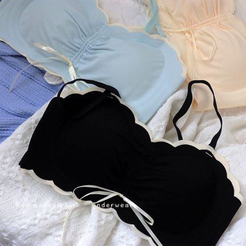 Summer seamless comfortable cool girl underwear thin section big breasts show small detachable gathered anti-sagging bra set