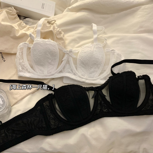 French underwear women's summer thin section rabbit ears gathered show chest small top support sexy lace pure desire bra set