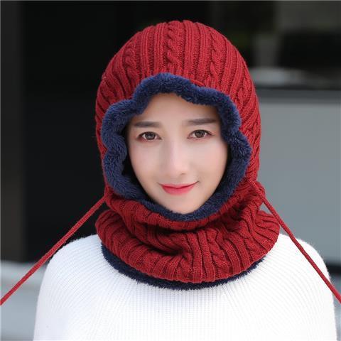 Hat women's autumn and winter baotou cap warm pullover women's knitted wool cap ear protector neck integrated cycling windproof cap