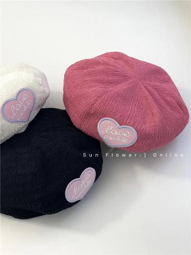 Cute peach heart original homemade y2k raspberry powder beret female student spring and summer thin section sweetheart painter hat tide