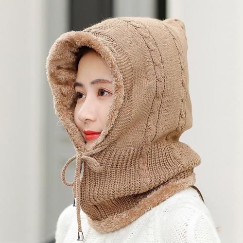 Hat women's autumn and winter plus velvet thickened warm pullover knitted wool cap ear protection neck integrated cycling windproof cap