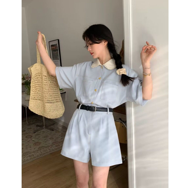 [Belt delivery] Doll collar dress female 2023 summer new ins Sen female super fairy student waist skirt