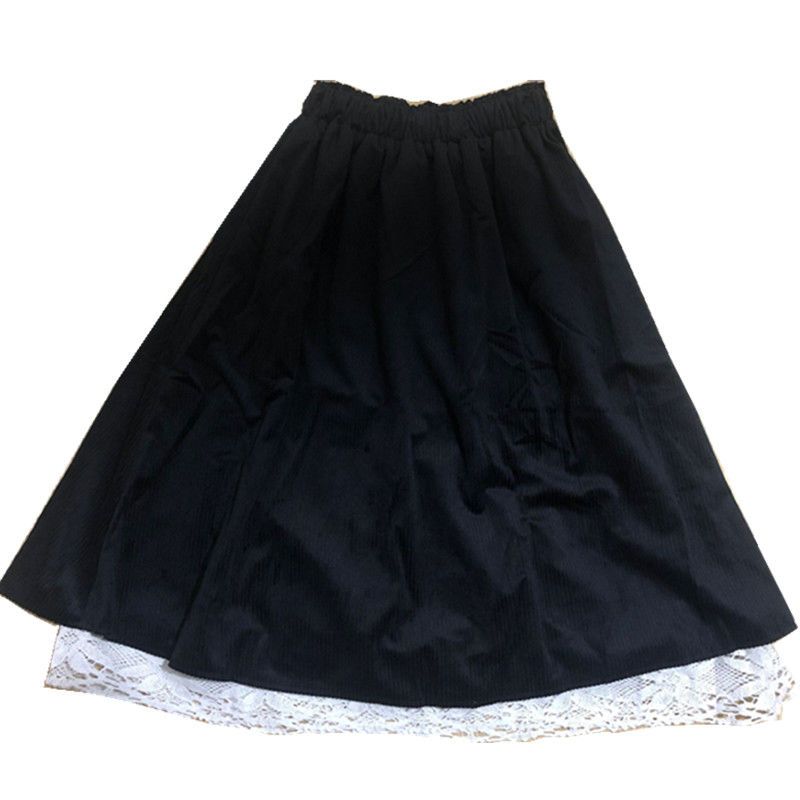 Korean version of double-layer lace French retro skirt 2020 autumn and winter new women's mid-length pleated skirt