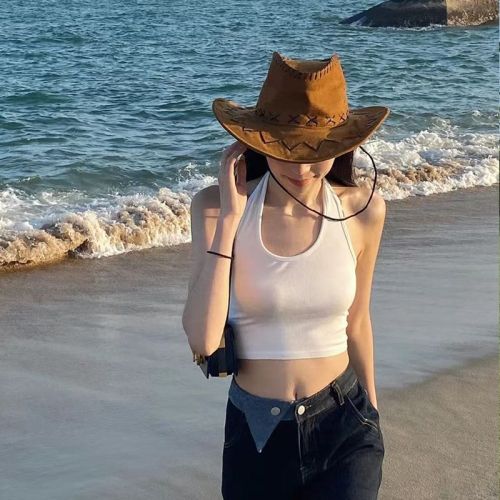 Western cowboy hat summer women's sunscreen hat European and American retro big eaves beach beach hot girl sun hat