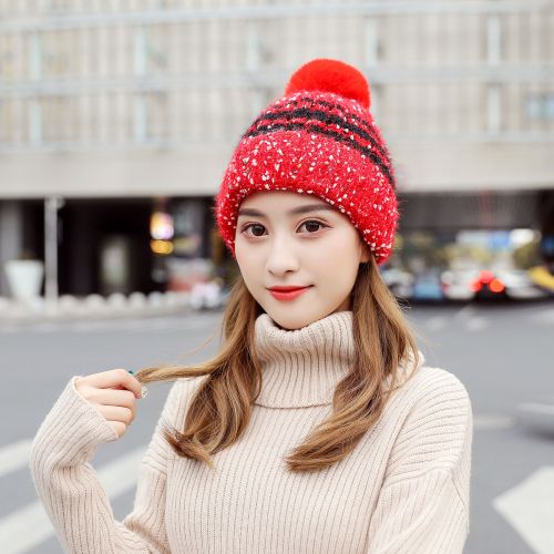 Hat women's autumn and winter round face Korean version of the all-match plus velvet thickened warm ladies knitted wool hat fashion confinement hat