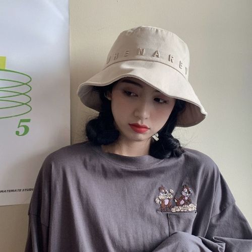 Korean version of fisherman's hat female spring and summer travel net red style ins sunshade sun hat letter embroidery sunscreen basin hat