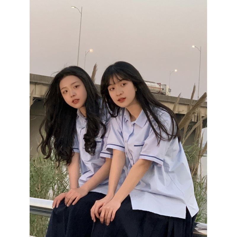 jk uniform short-sleeved Taiwan Normal University high school shirt with the same style of school uniform Qingshui No. 1 middle water color shirt printed class service female