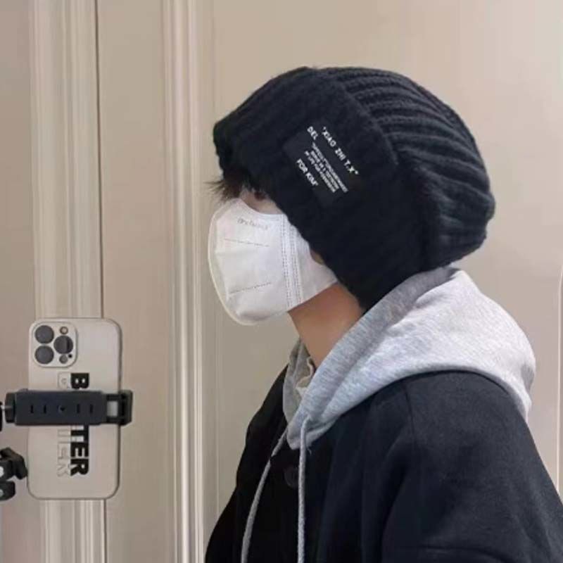 Hat men's autumn and winter trendy woolen hat men's warm all-match cold hat loose big head circumference face small knitted hat men