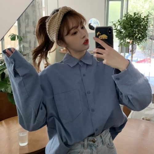 2023 new Korean style college style long-sleeved shirt female students loose ins all-match mid-length shirt jacket tide