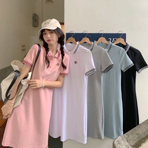  summer and autumn Korean style skirt cartoon embroidery polo dress college wind age reduction casual slim T-shirt skirt female