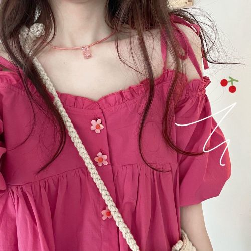 Summer Japanese soft girl pure desire wind small fresh one-shoulder top female student cute fungus side puff sleeve shirt