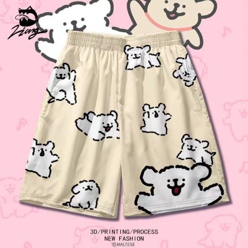 Line puppy Maltese cute expression bag shorts loose men and women couples wear home five-point pants printed tide