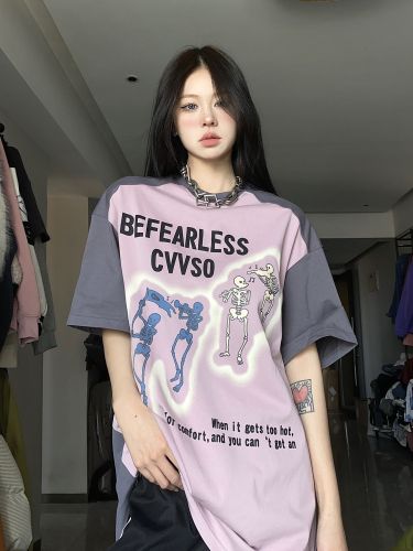  new American style positive shoulder t-shirt short-sleeved t-shirt female student Korean version loose summer round neck all-match top