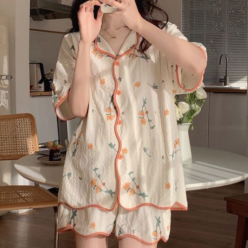  new pajamas women's summer Korean version of short-sleeved shorts thin section student suit cardigan home service can be worn outside