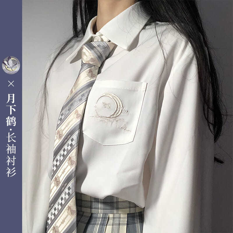 2023 new original JK Yuexiahe exquisite embroidery long-sleeved shirt women's top blouse female student loose