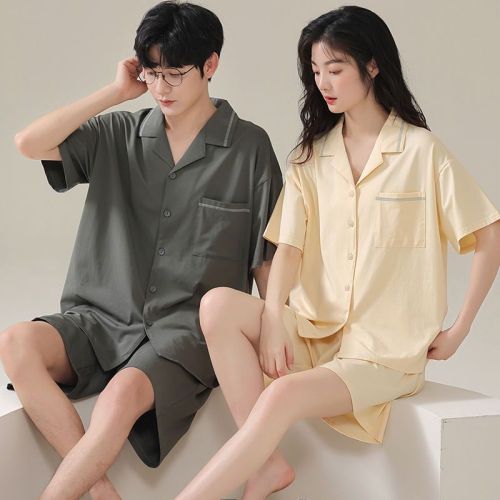 Modal couple pajamas men and women summer thin section short-sleeved shorts suit cardigan casual home service can be worn outside