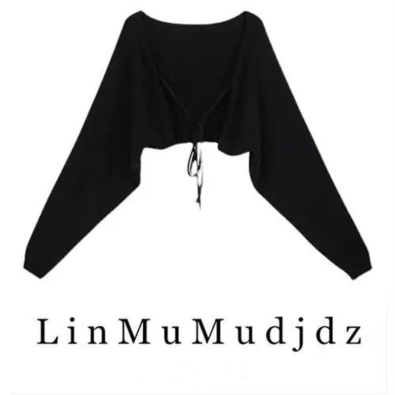 Ice silk sunscreen cardigan women 2023 summer long-sleeved shawl short loose black coat women's tops