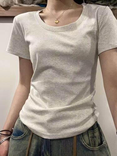 Pure cotton summer T-shirt women's short-sleeved slim fit 2023 new all-match foreign style chic top bottoming shirt trendy ins