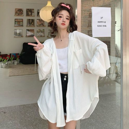 Sunscreen shirt women's 2023 spring and summer new Korean version loose all-match lazy wind long-sleeved hooded air-conditioning shirt coat