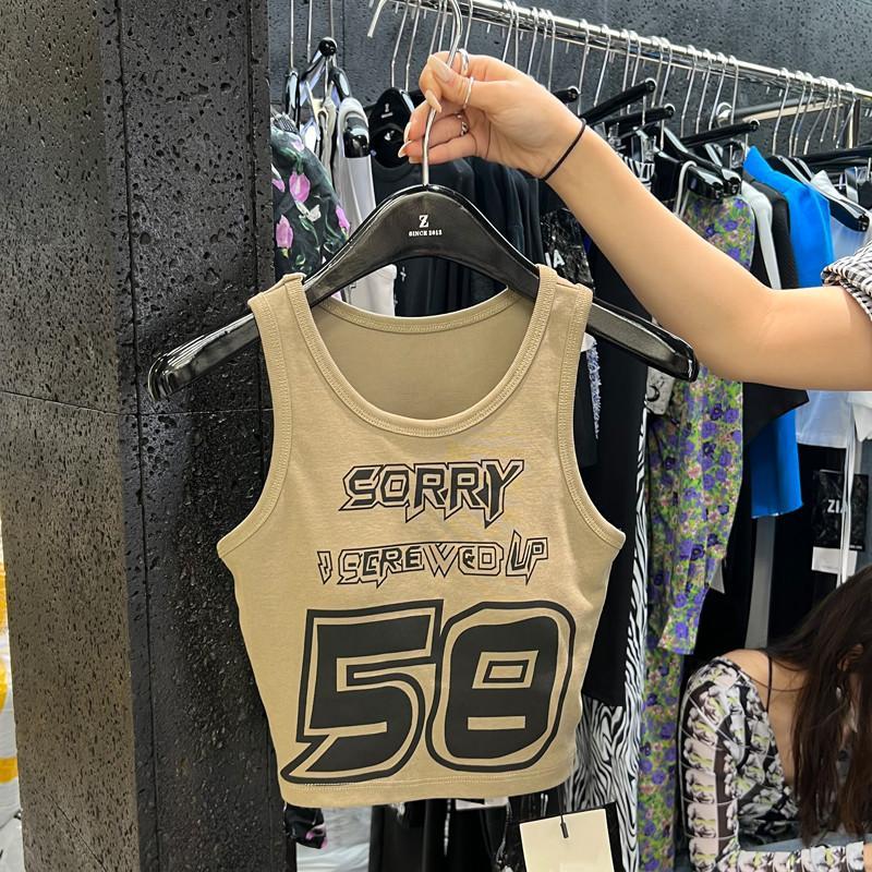 American style 2023 summer new hot girl short tight elastic sleeveless vest pure desire to wear top female trendy ins