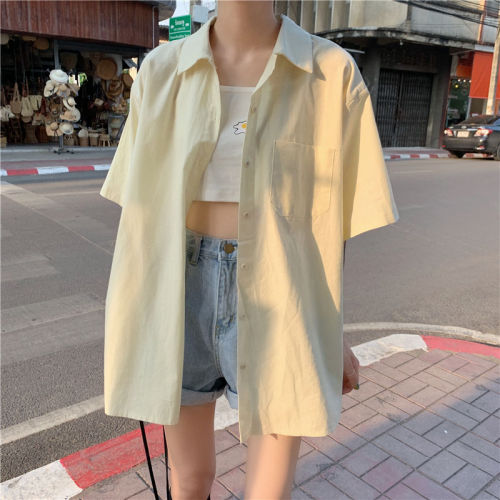 Solid color short-sleeved shirt women's retro Hong Kong style design sense salt shirt 2022 new summer student all-match tops
