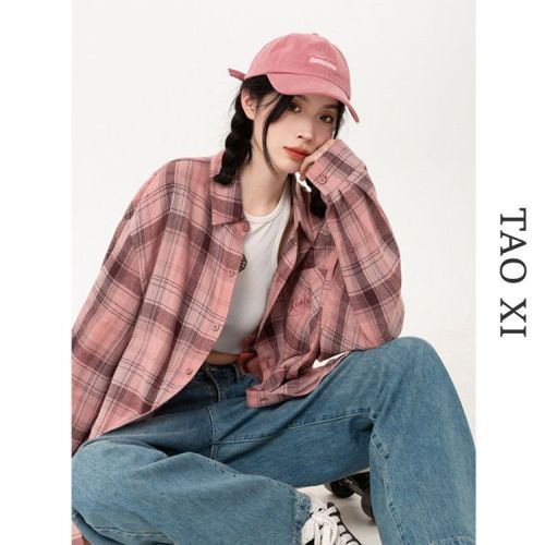 Noisy home plaid shirt women's early spring and autumn style casual niche design sense retro lazy wind jacket top