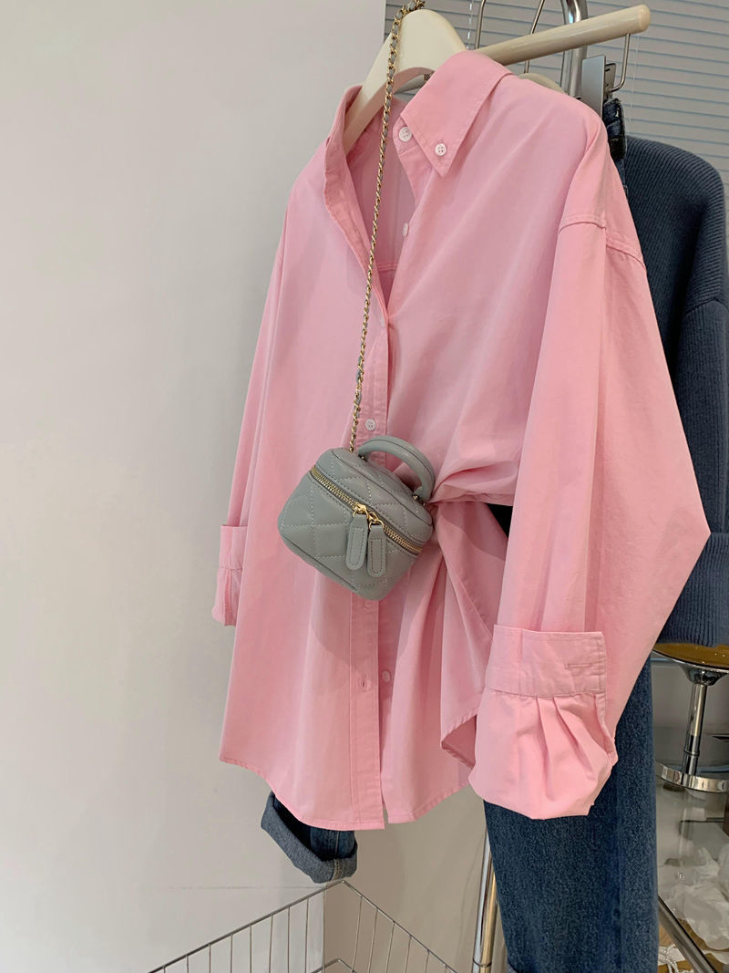 Pink cotton and linen shirt women's summer summer design sense niche French chic shirt small sunscreen long-sleeved top