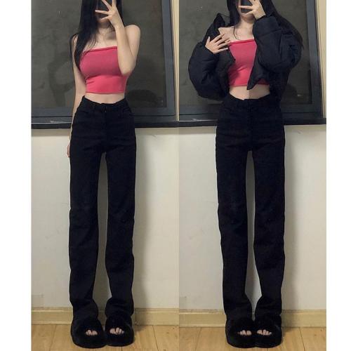180 super long black jeans women's lengthened tall 175 high waist thin loose cigarette pipe straight mopping pants summer