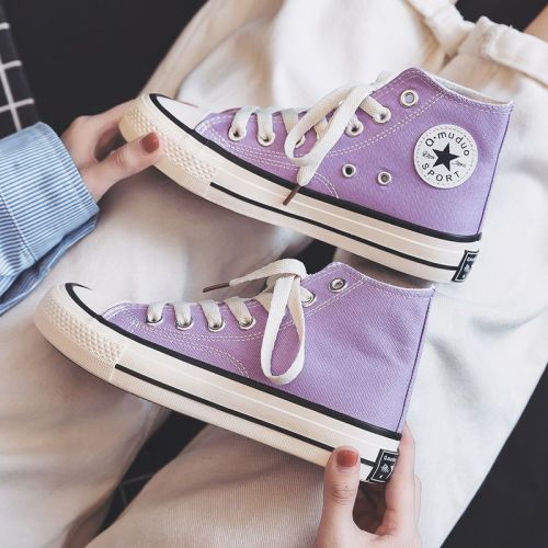 Taro purple high-top canvas shoes female students Korean version 1970s tide 2021 spring and autumn new retro all-match ins sneakers