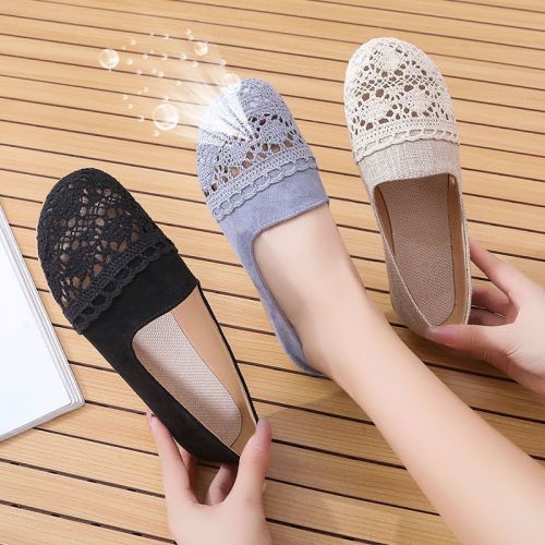 Old Beijing cloth shoes new all-match flat non-slip soft bottom mesh hollow cotton linen breathable soft surface shallow mouth sandals women