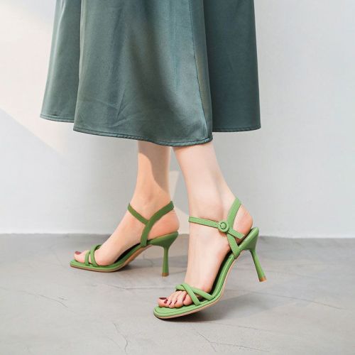 Simple style one-word open-toed sandals female ins niche high-heeled shoes stiletto  summer new style not tired feet