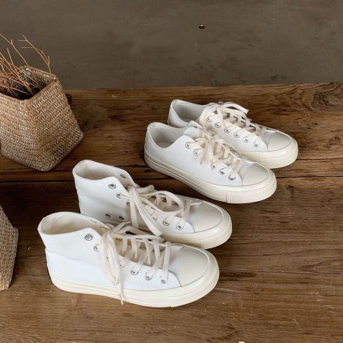 All white canvas shoes female students new Korean version of ulzzang Harajuku retro all-match high-top 1970s sneakers trend