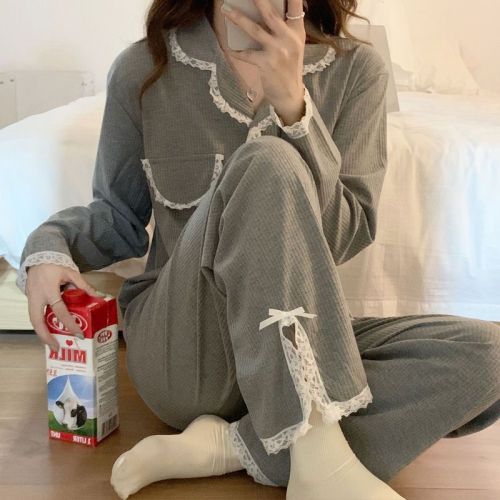 Women's pajamas spring and autumn new long-sleeved cotton Korean version of ins lace high-end foreign style sweet student two-piece suit