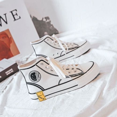 Ins high-top canvas shoes female Korean version  spring and autumn new Harajuku ulzzang retro all-match student sneakers trend