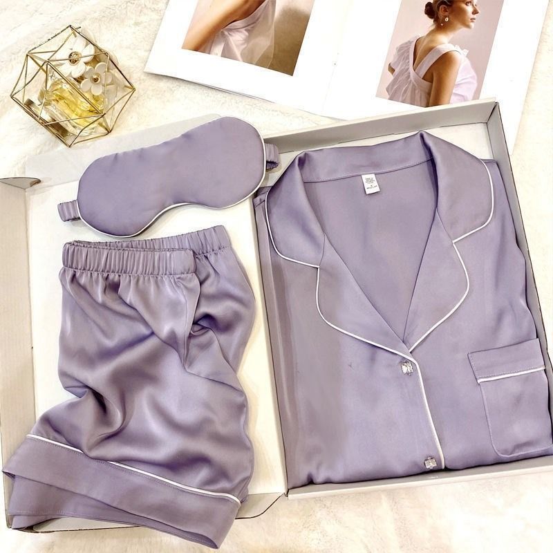 Ice silk pajamas women's summer suit simple ins style high-end short-sleeved purple summer home clothes can be worn outside