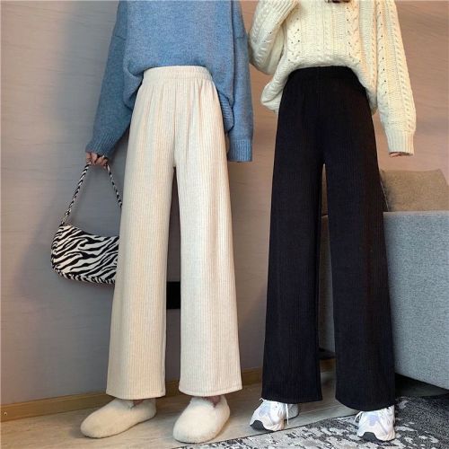 Plus velvet wide-leg pants female students autumn and winter new Korean version of loose slim straight-leg pants drape all-match casual trousers