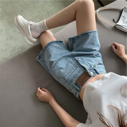 High waist five-point shorts women's summer  new small wide-leg jeans loose straight A-line pants ins tide