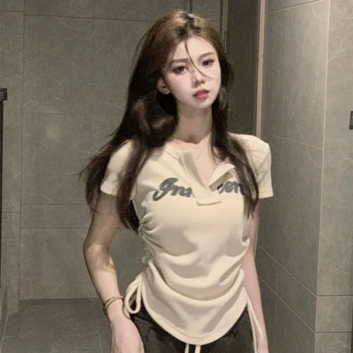 Hong Kong style hot girl simple all-match T-shirt female INS super hot retro slim top