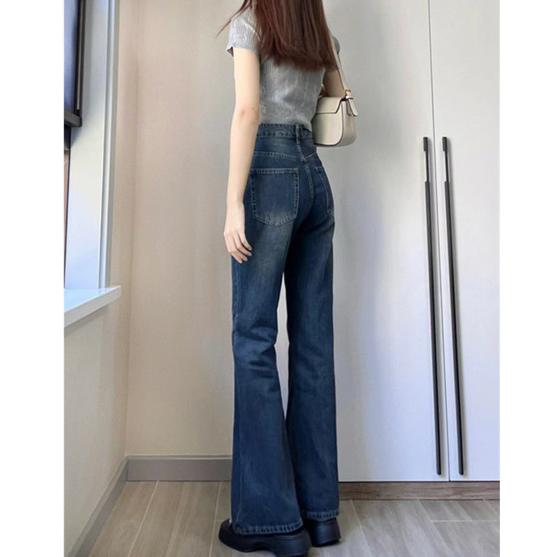 American high street retro fashion simple washed bf high waist all-match micro-la thin casual jeans women's trendy ins