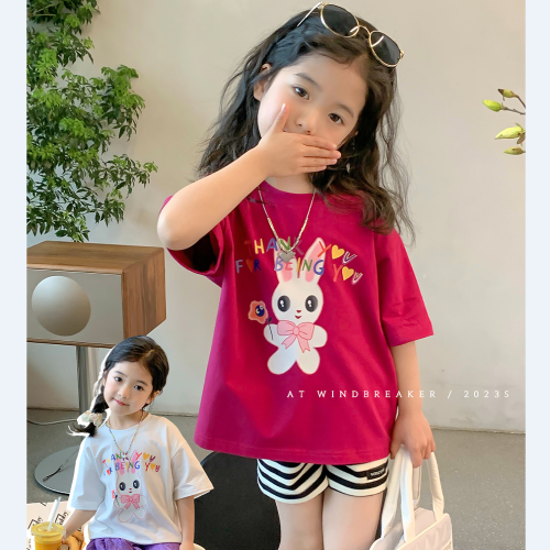 Girls short-sleeved t-shirt  summer new children's Korean version of cartoon printing bottoming baby cotton foreign style top