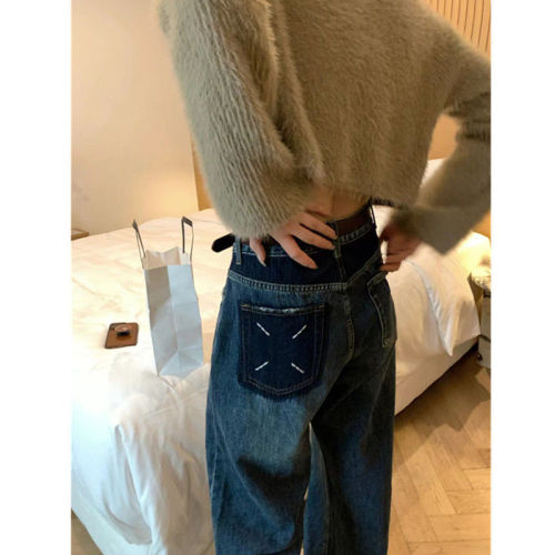 Design sense niche washed high waist wide-leg jeans women's autumn and winter new Korean version loose slim straight long pants