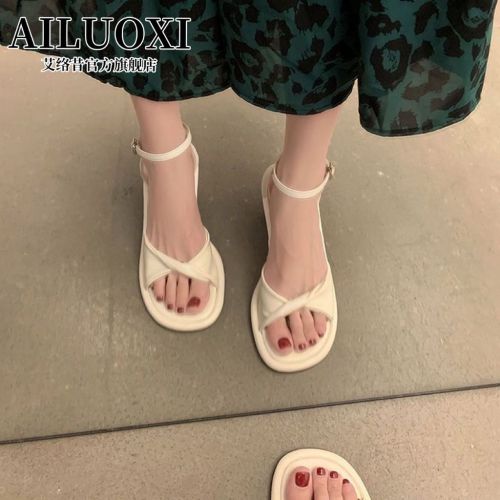French high-heeled niche with skirt fairy shoes 2023 new summer mid-heel Korean thick-heeled Roman sandals