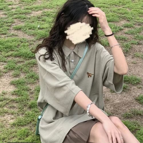 Short-sleeved polo shirt female Harajuku bf style t-shirt student Korean version loose summer wild half sleeve lapel top ins