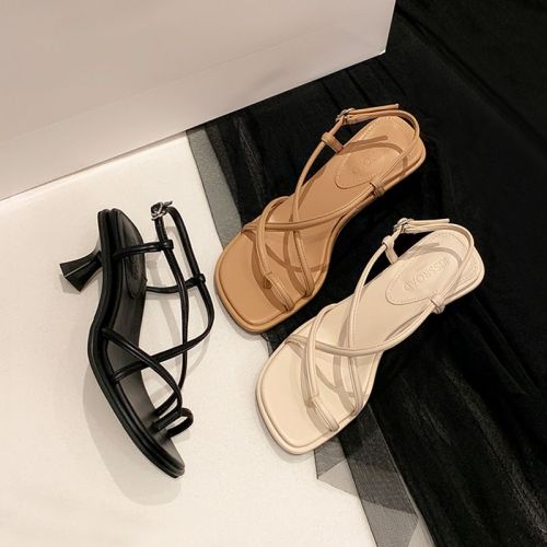 French high-end sandals women's summer 2023 new design sense niche one word with stiletto high-heeled Roman shoes