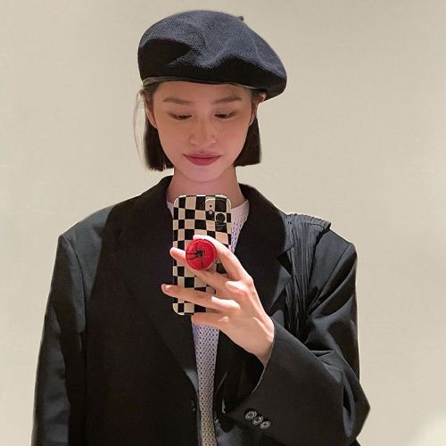 Japanese pu edge beret hat women's spring and summer breathable thin section British retro Korean version ins net red artist hat tide