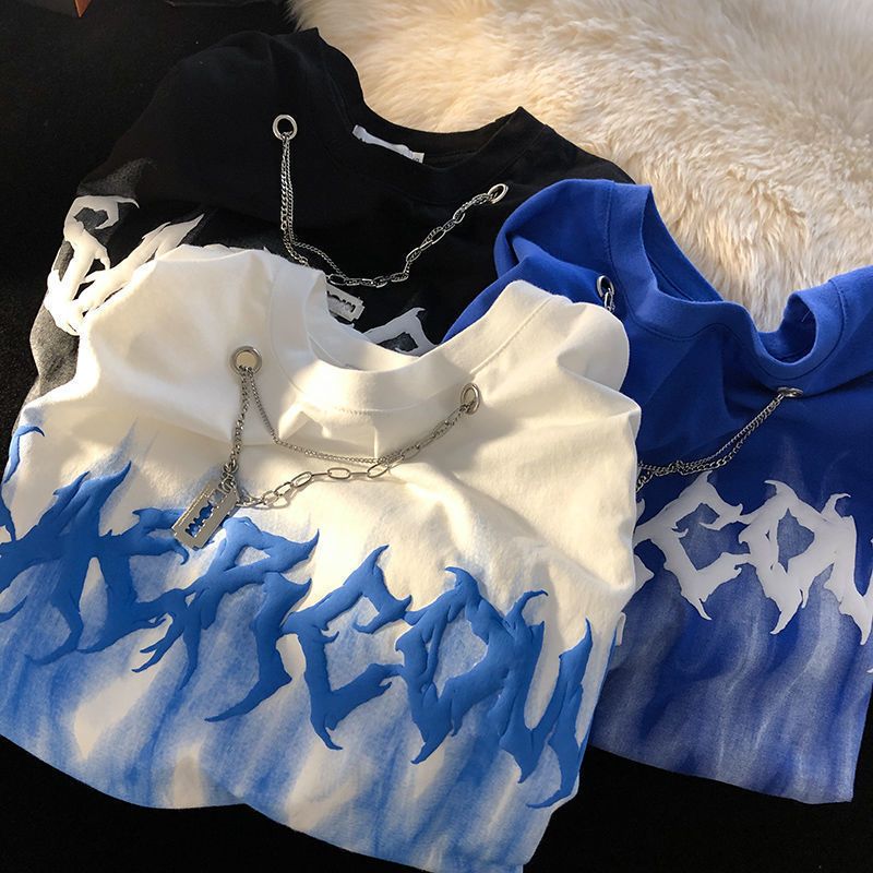 2023 summer new niche short-sleeved ins wind graffiti student t-shirt men and women Korean version loose couple clothes